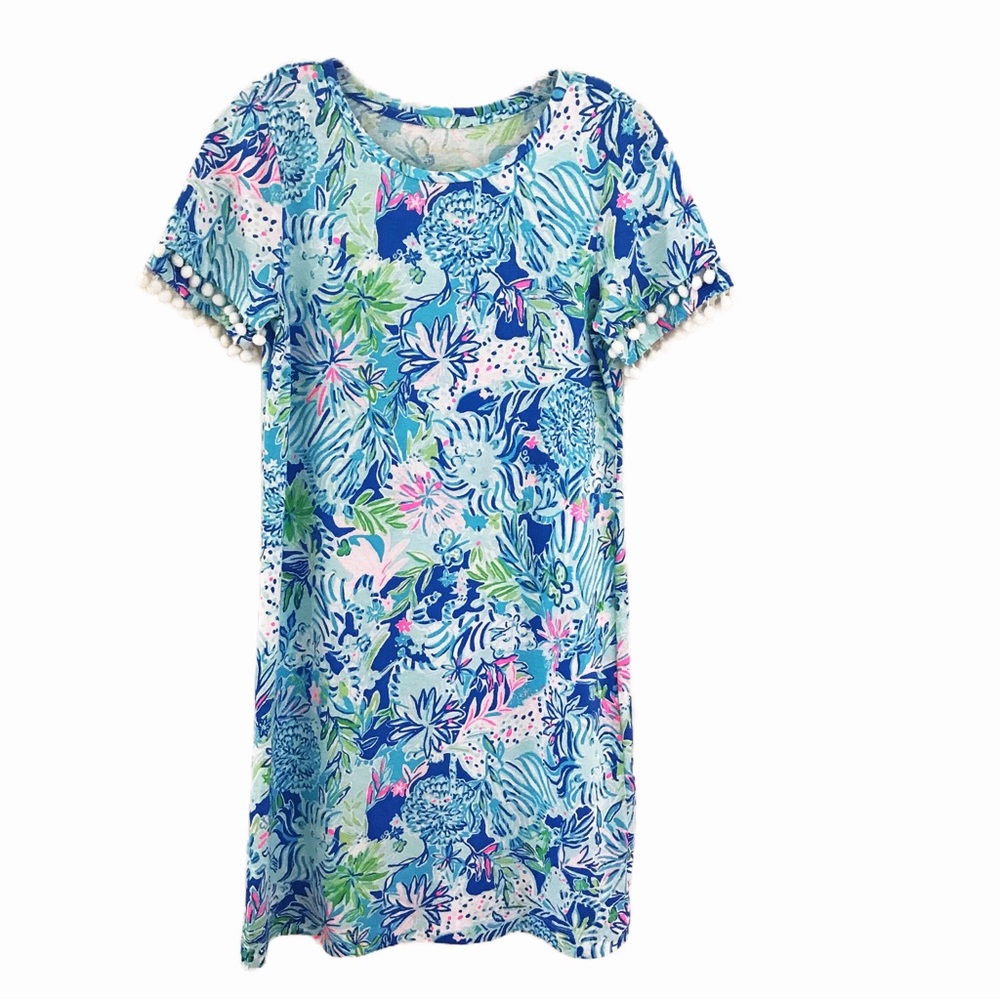 Lilly Pulitzer Lissie Multicolor Print Dress with Pom Pom Trim Size S